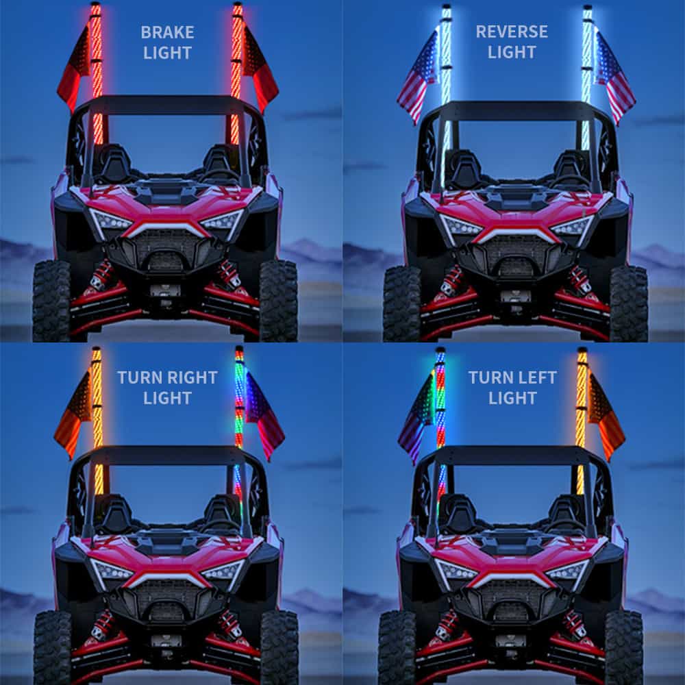 2FT RGBW Peitschenlichter 1,5" Durchmesser mit Federbefestigungen