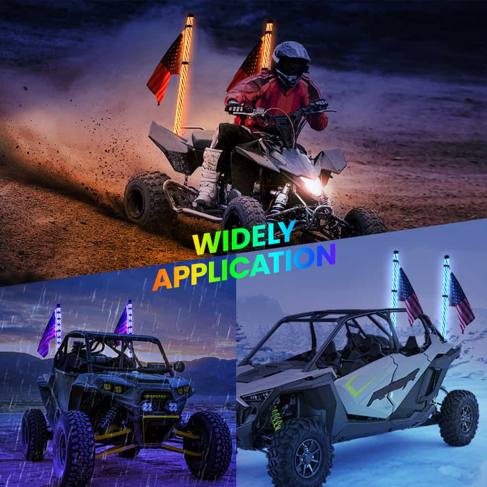 2FT RGBW Peitschenlichter 1,5" Durchmesser mit Federbefestigungen