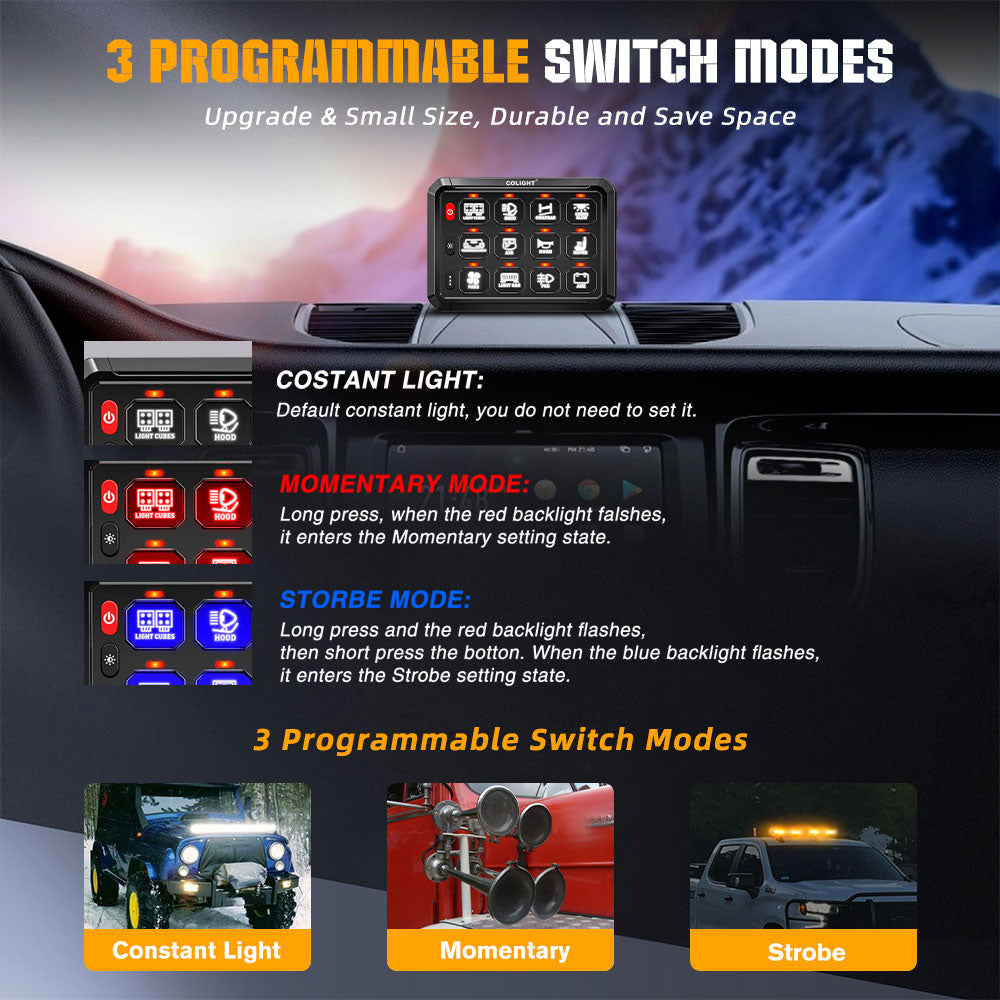 Nuevo sistema de panel de interruptores RGB de 12 bandas con cable ACC