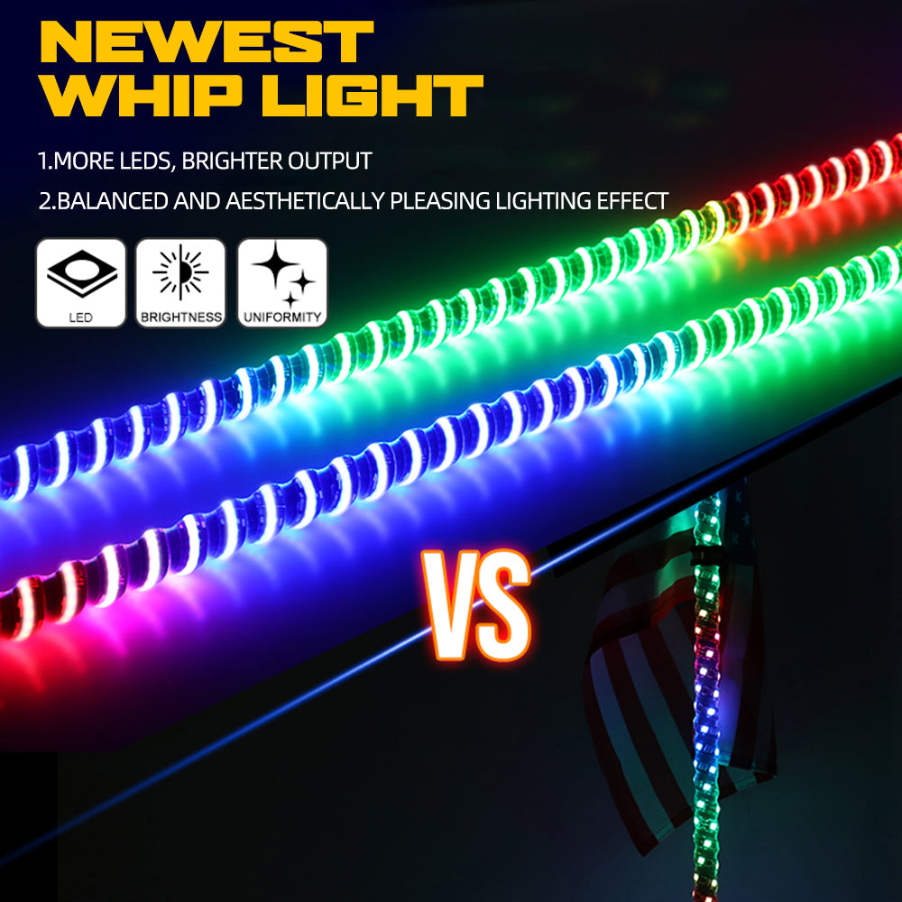 Lumières fouet LED spirale 4FT diamètre 0,75" avec application + télécommande