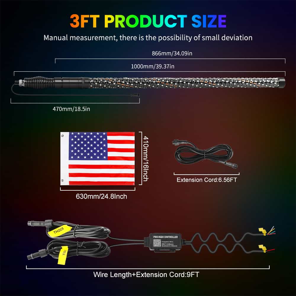 Bluetooth アプリ + リモコン付きの新しい 2 フィートのファット RGBW ホイップ ライト