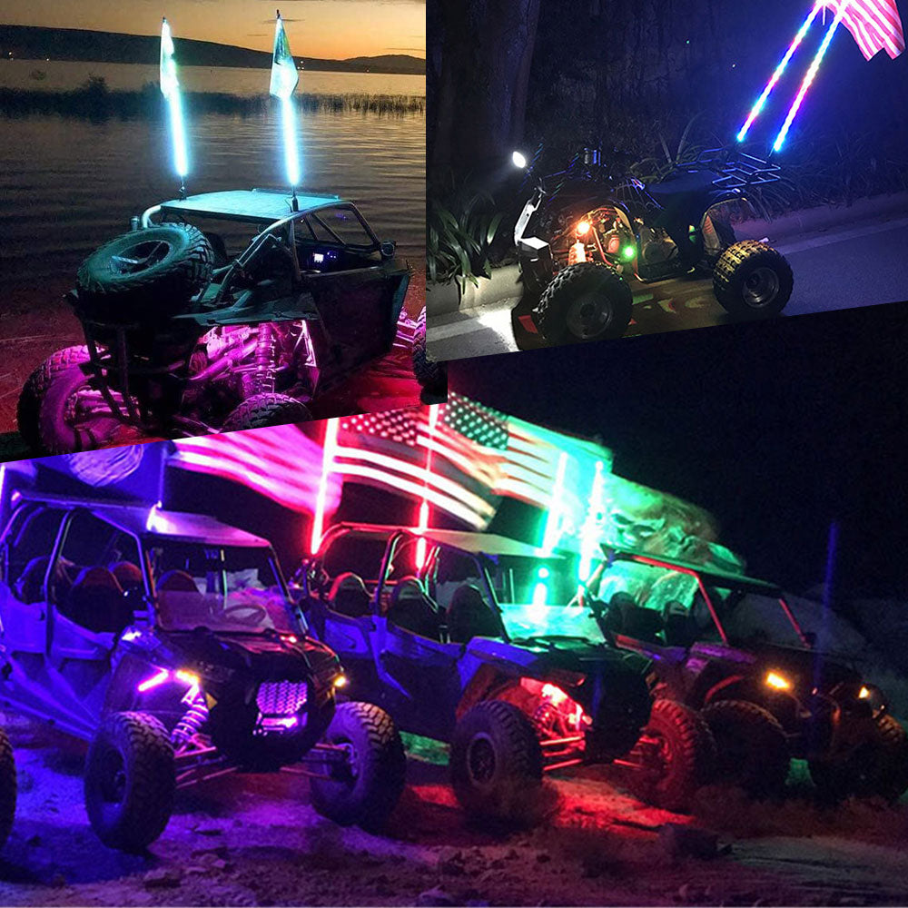 3FT RGB Led Flag Whip Light Chasing Light With RF Wireless Controllor