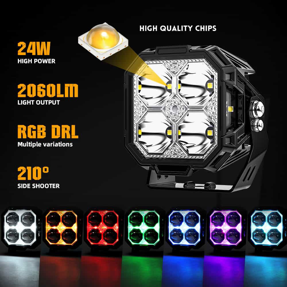 COLIGHT 3inch Diamond Series Side Shooter Ditch Lights With RGB Backlight(Set/2pcs)