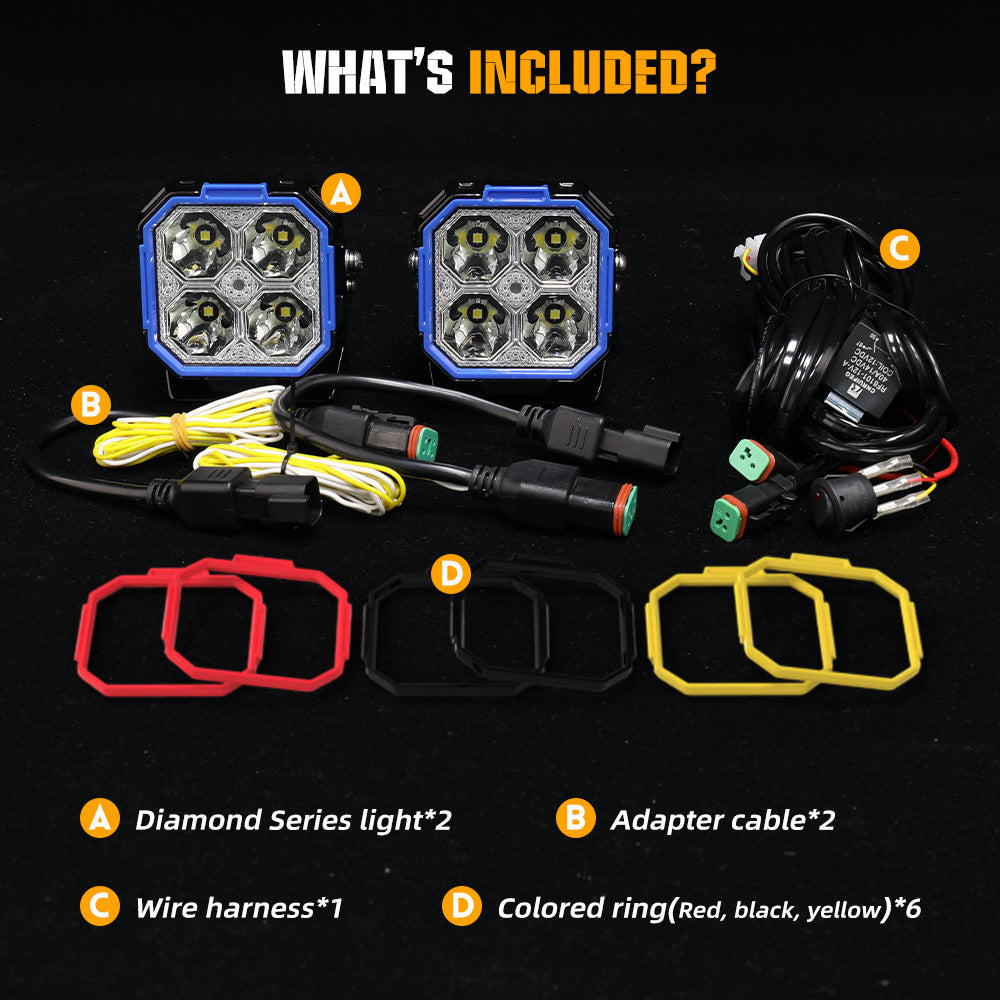 3inch Diamond Series Side Shooter Ditch Lights With White&Amber DRL