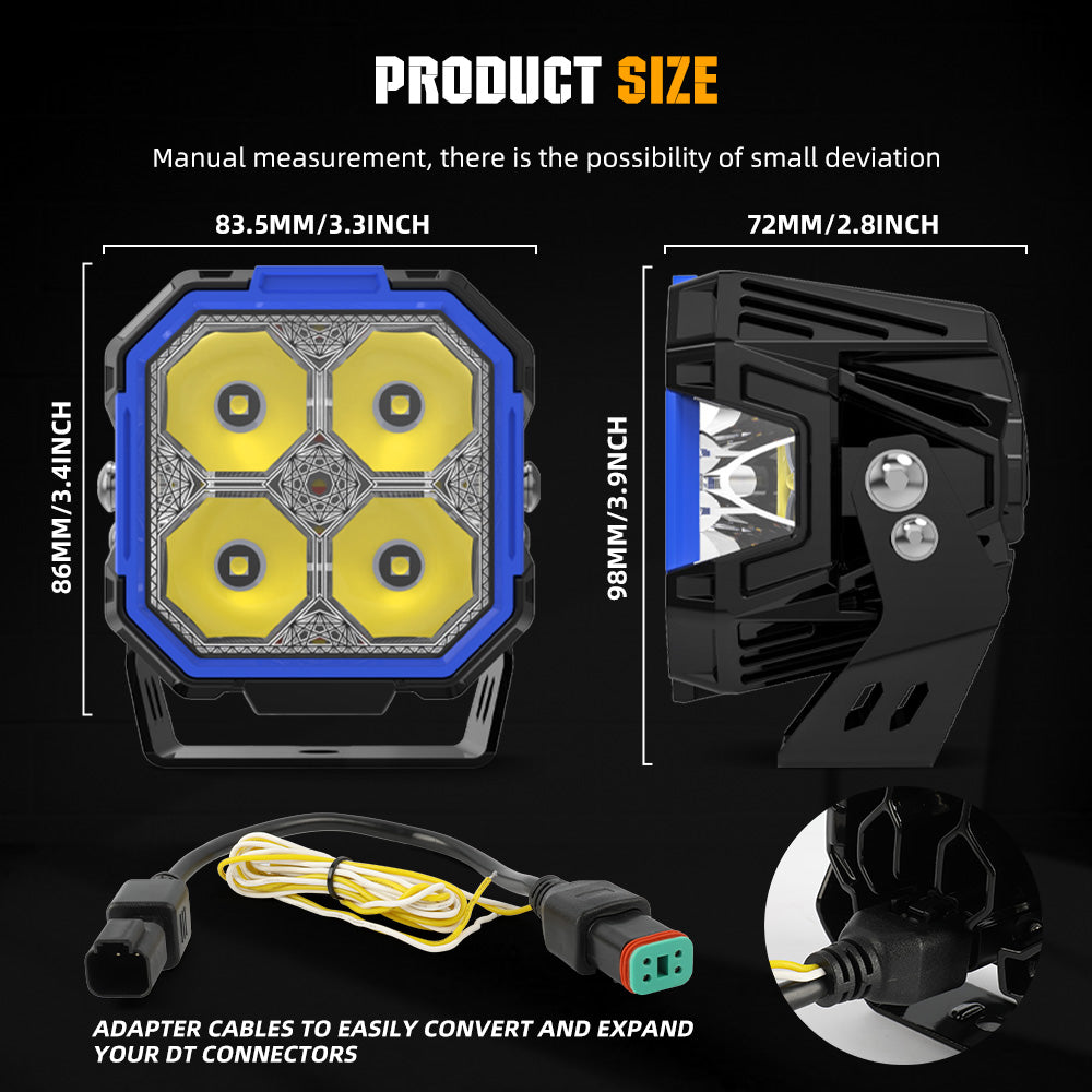 3inch Diamond Series Side Shooter Ditch Lights With White&Amber DRL