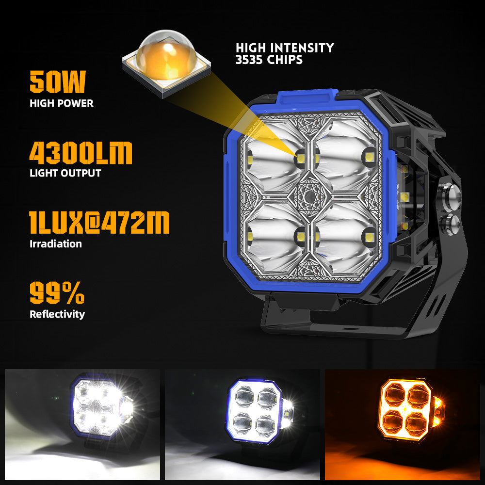 3inch Diamond Series Side Shooter Ditch Lights With White&Amber DRL