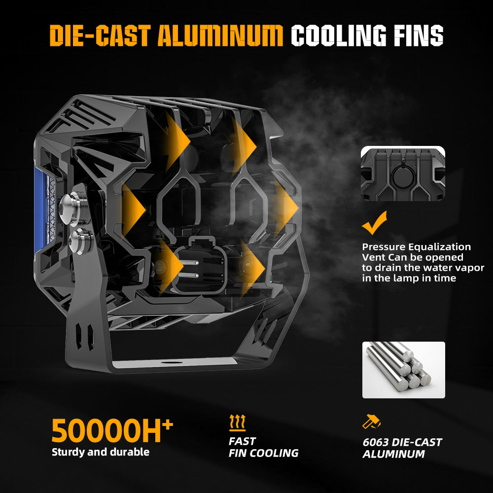 3inch Diamond Series Side Shooter Ditch Lights With White&Amber DRL