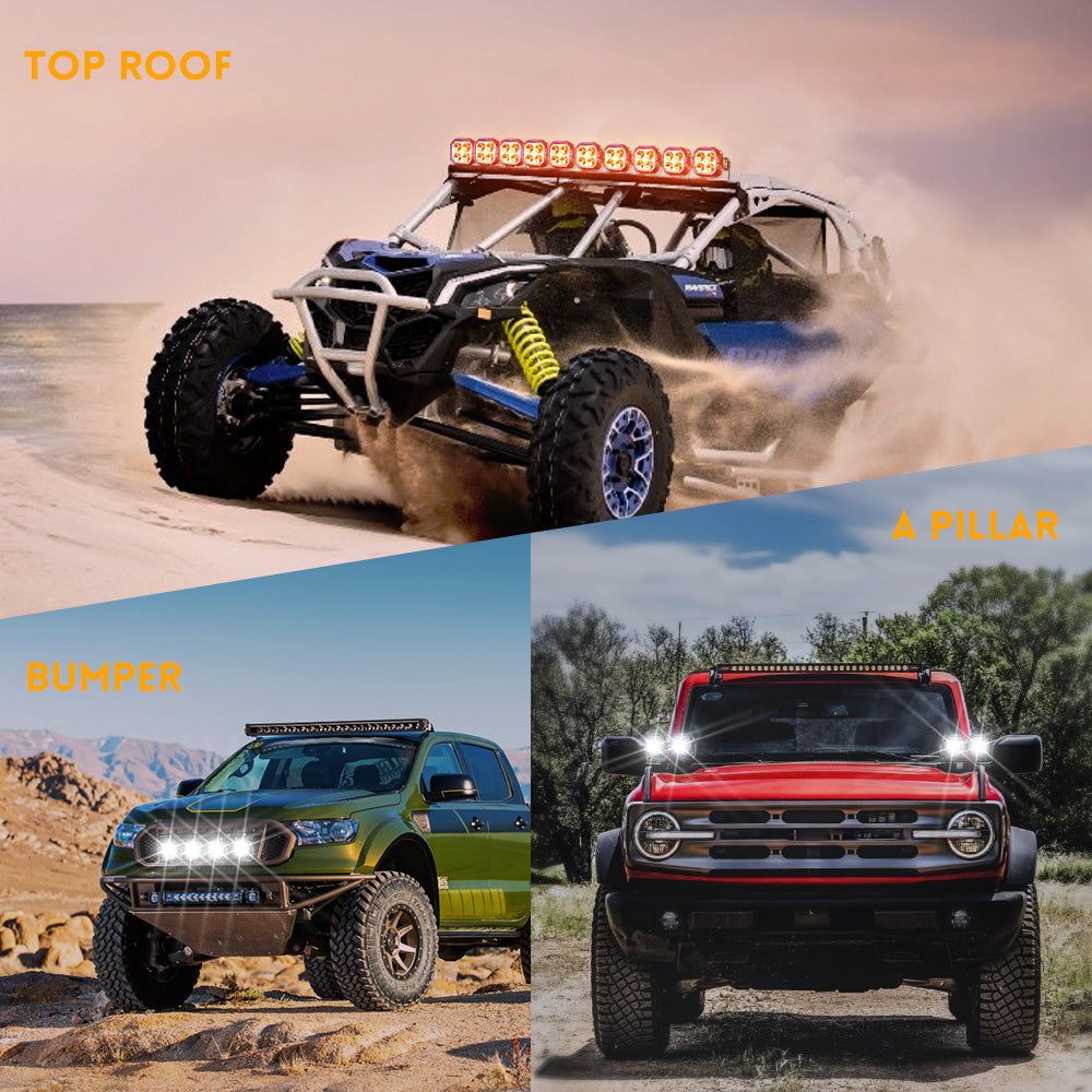 3inch Diamond Series Side Shooter Ditch Lights With White&Amber DRL