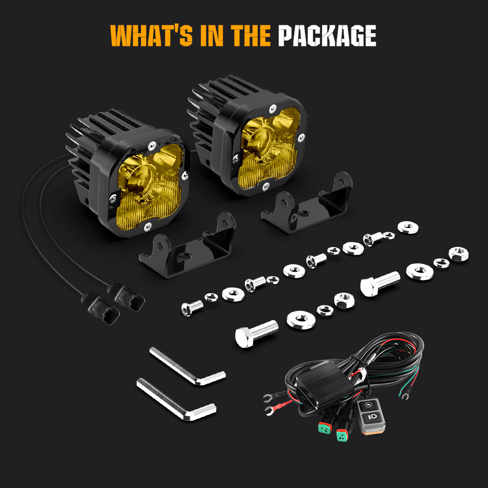 3inch LA5 Series Yellow Beam Motorcycle Auxiliary Fog Lights Package List