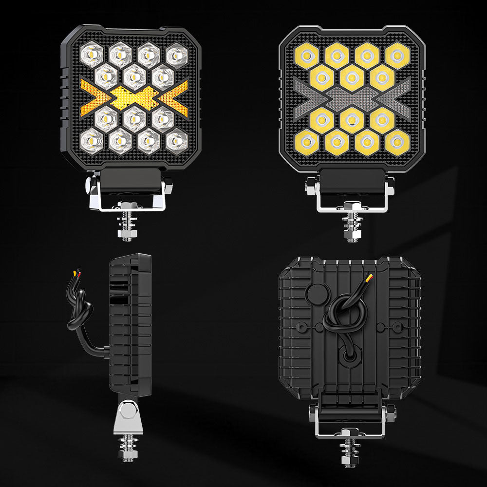 مصباح عمل LED مربع من سلسلة DX مقاس 4 بوصات مع شعاع أبيض مع ضوء نهاري كهرماني