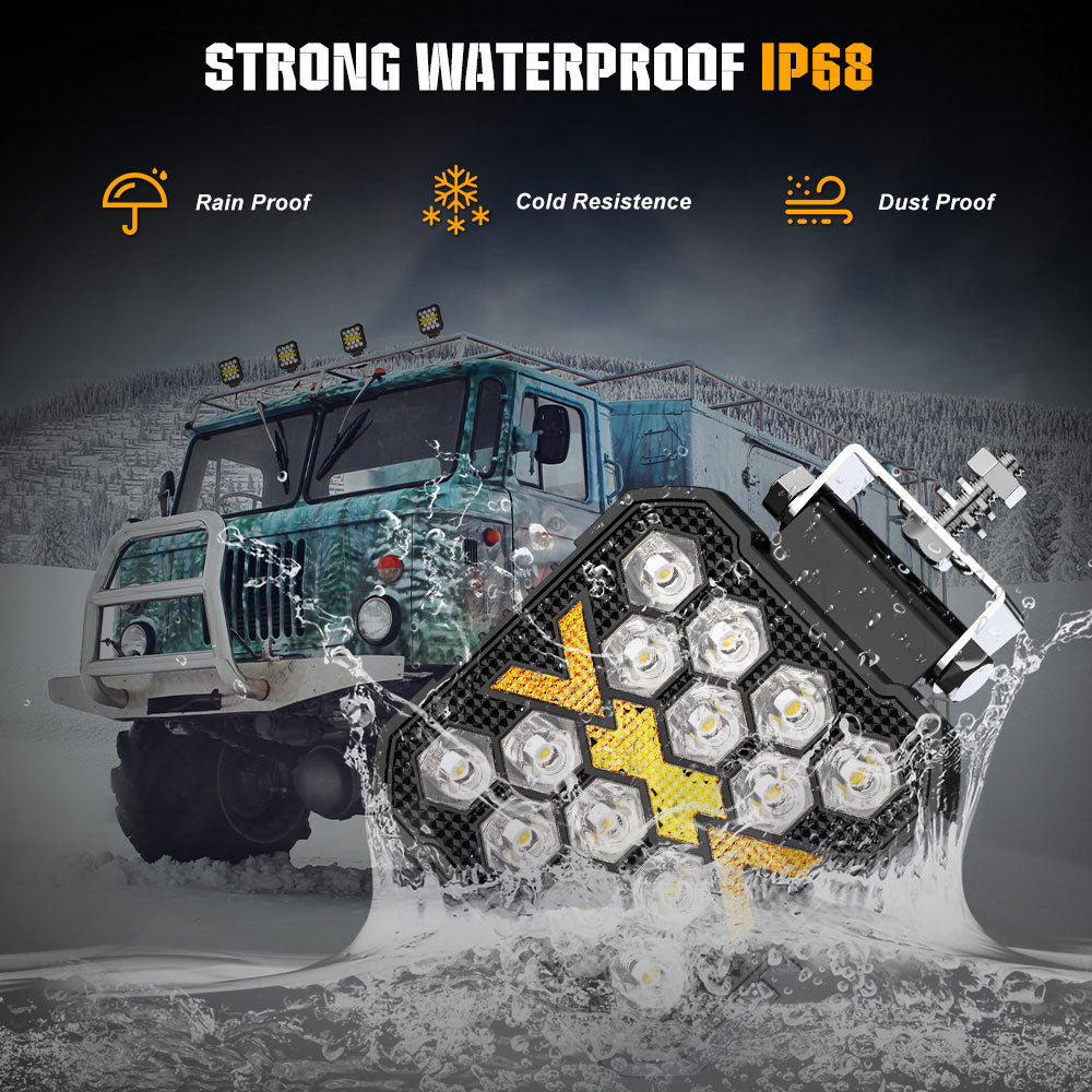 مصباح عمل LED مربع من سلسلة DX مقاس 4 بوصات مع شعاع أبيض مع ضوء نهاري كهرماني