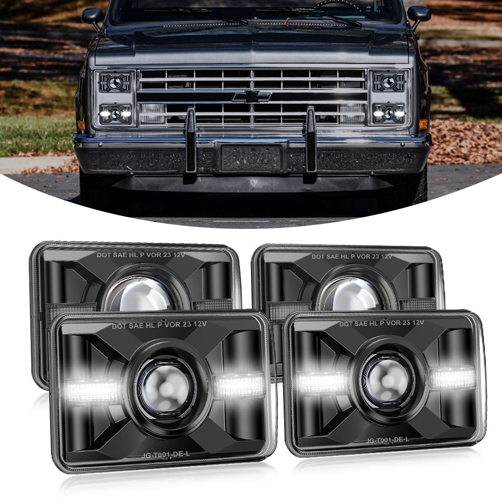 New 4x6inch Sealed Beam DOT Approved Led Headlights - White/Yellow DRL (Kit/4pcs)