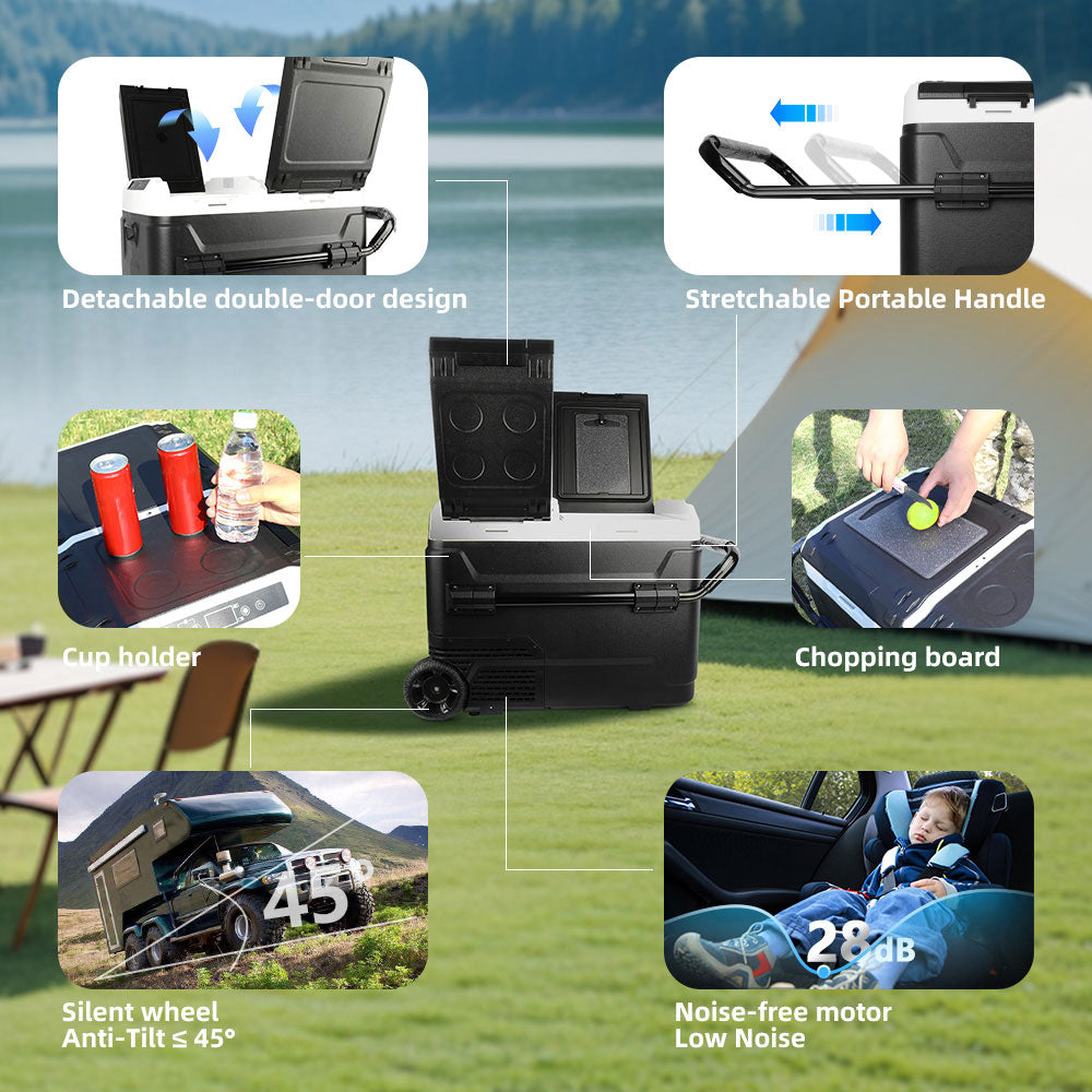 Réfrigérateur portable à double zone 50L avec batterie 12V pour voiture