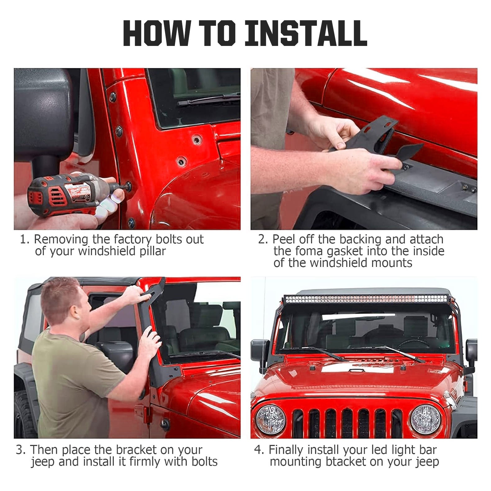Supports de montage de toit pour barre lumineuse 52 pouces Jeep Wrangler JL 2018-2023