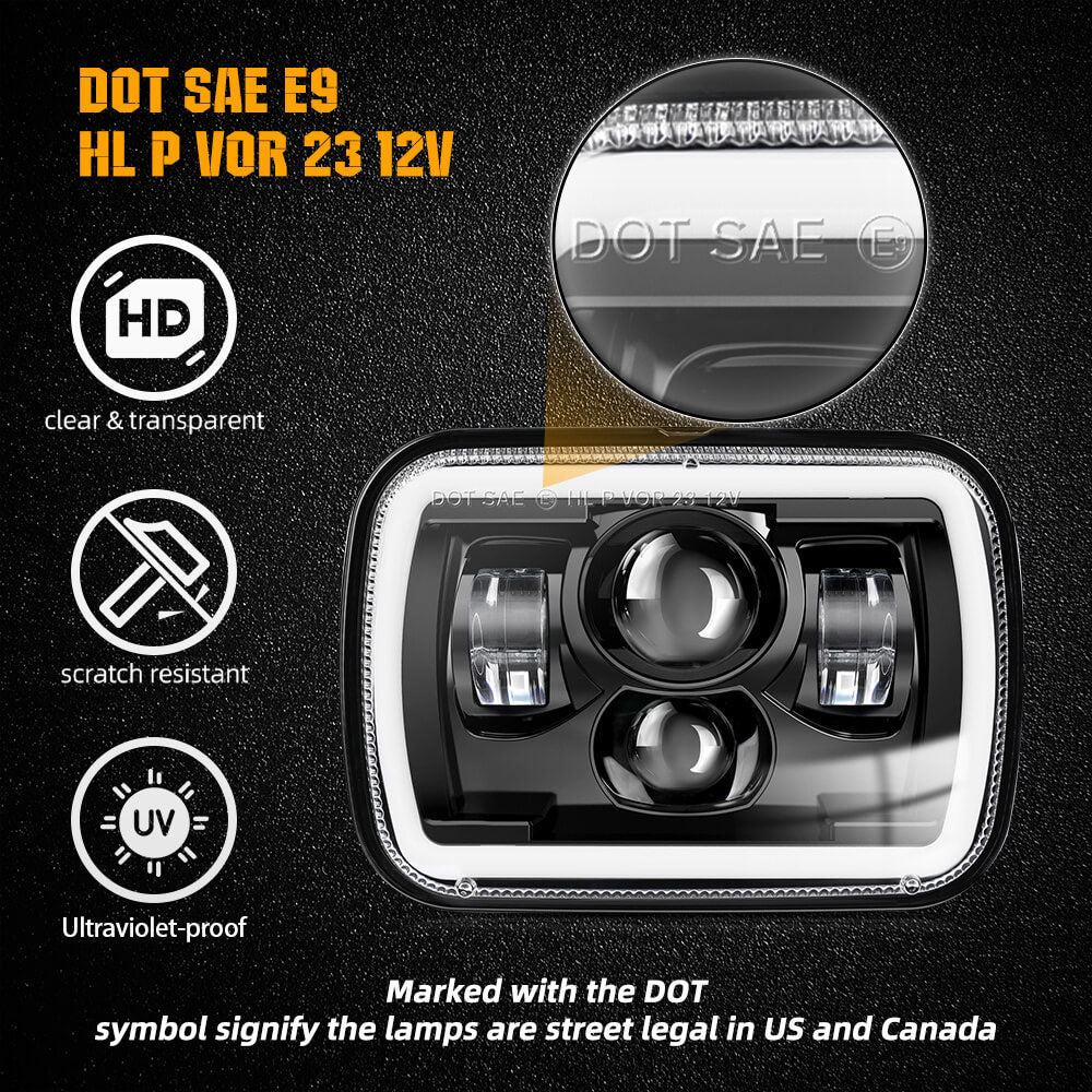 5x7 inch LED Headlights with White DRL/ Yellow Turn Signal(Set/2pcs)