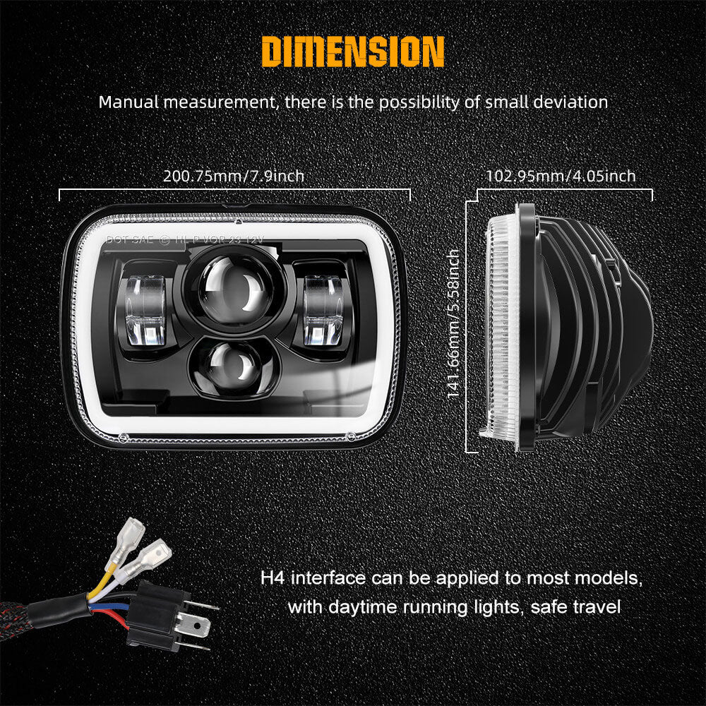 5x7 inch LED Headlights with White DRL/ Yellow Turn Signal(Set/2pcs)