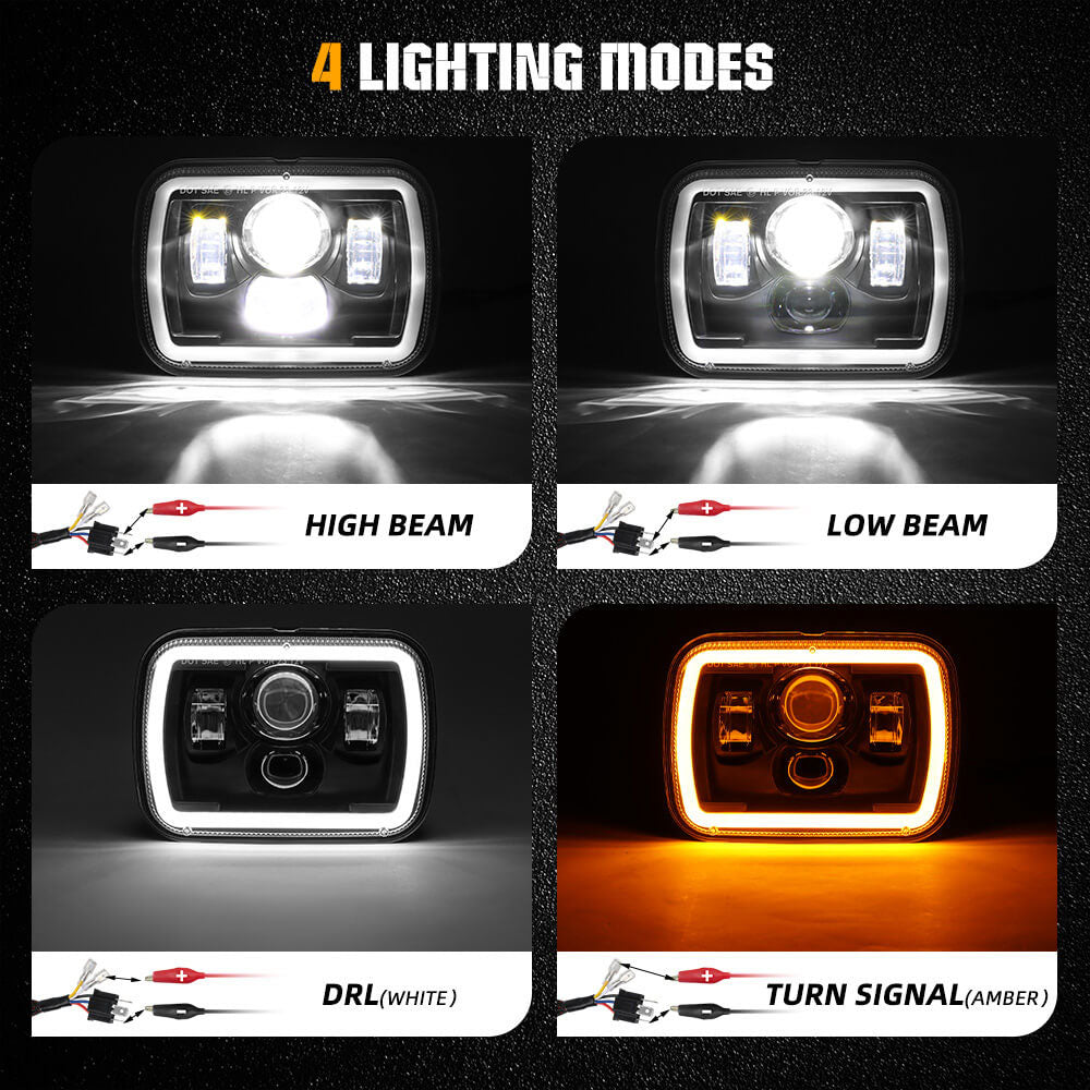 5x7 inch LED Headlights with White DRL/ Yellow Turn Signal(Set/2pcs)