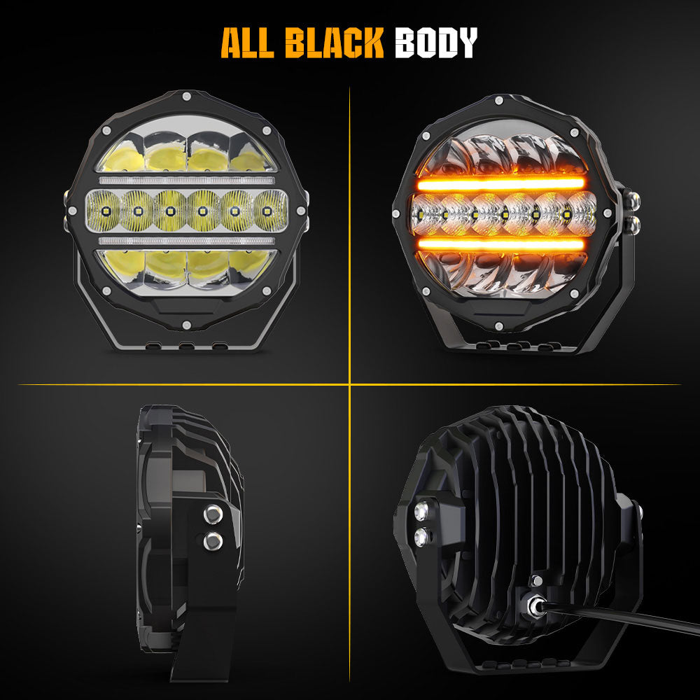 7inch Round L5 Series Offroad LED Driving Light With White&Yellow DRLs
