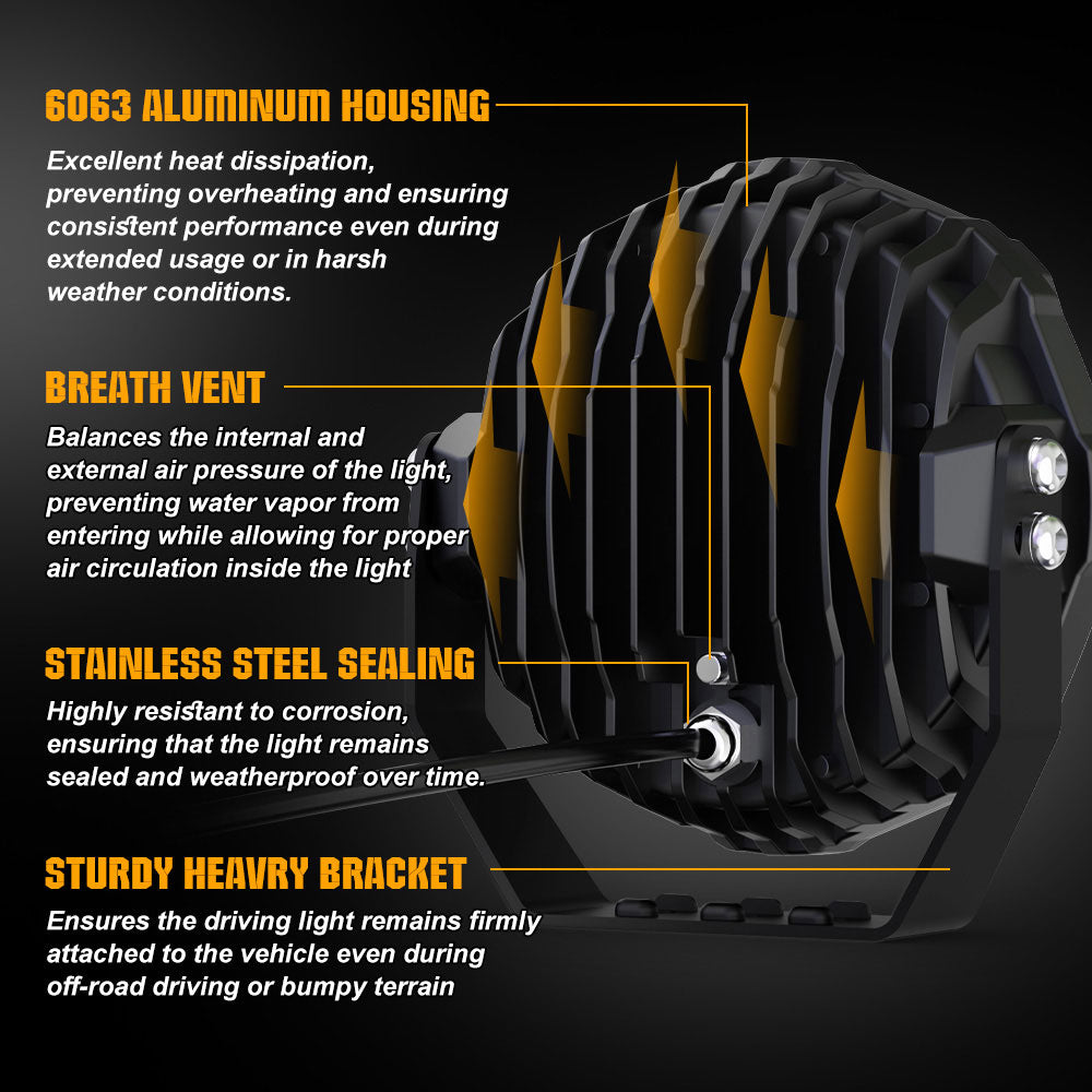 7inch Round L5 Series Offroad LED Driving Light With White&Yellow DRLs