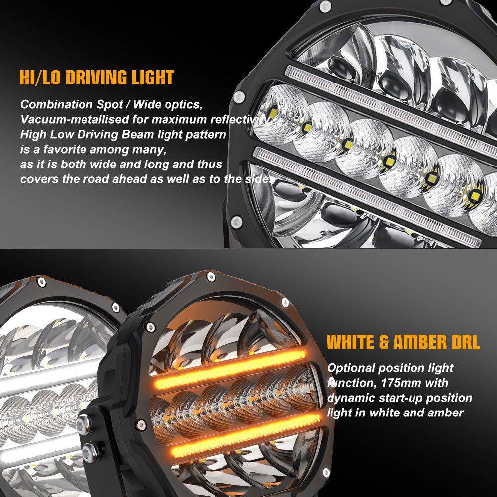 7inch Round L5 Series Offroad LED Driving Light With White&Yellow DRLs