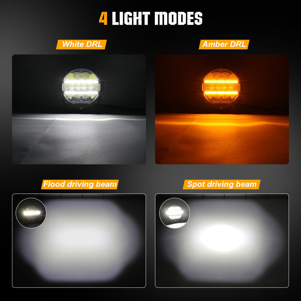 7-Zoll Rund L5 Serie Offroad LED Fahrlicht mit weißen & gelben Tagfahrlichtern