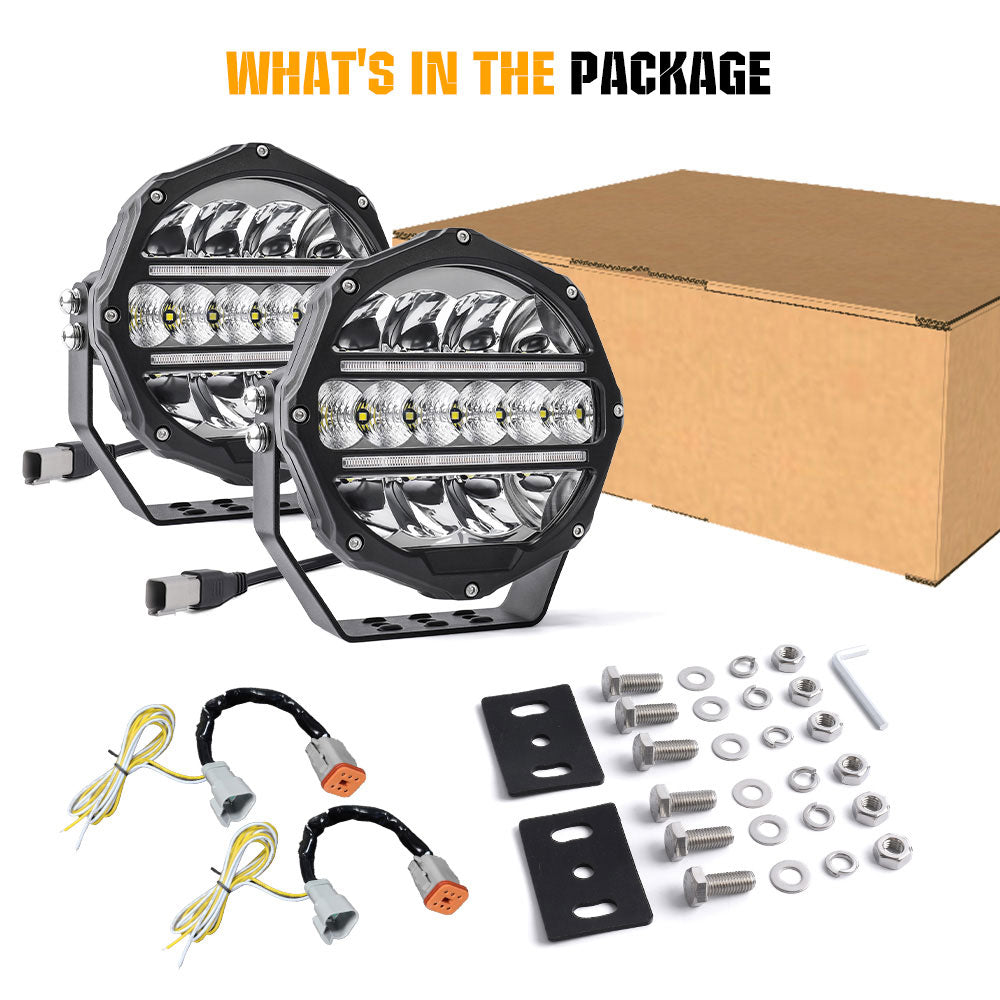 7inch Round L5 Series Offroad LED Driving Light With White&Yellow DRLs