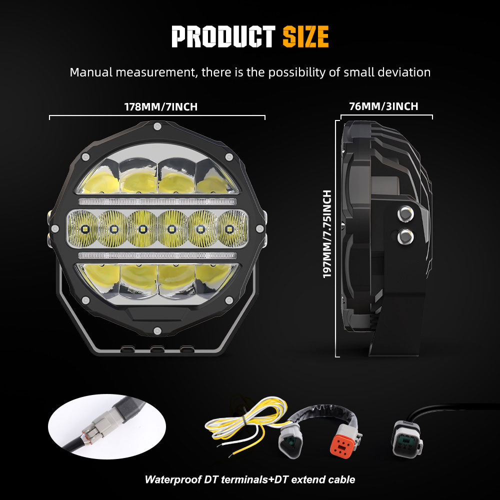 7inch Round L5 Series Offroad LED Driving Light With White&Yellow DRLs