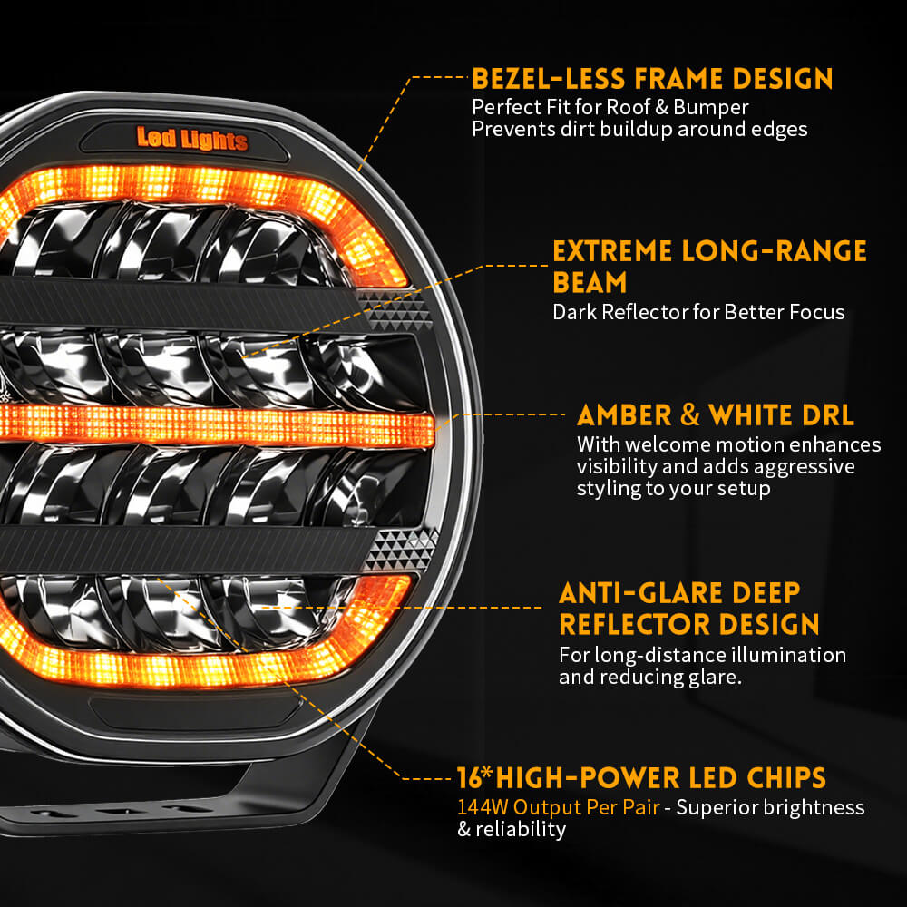 Driving light with features highlighted