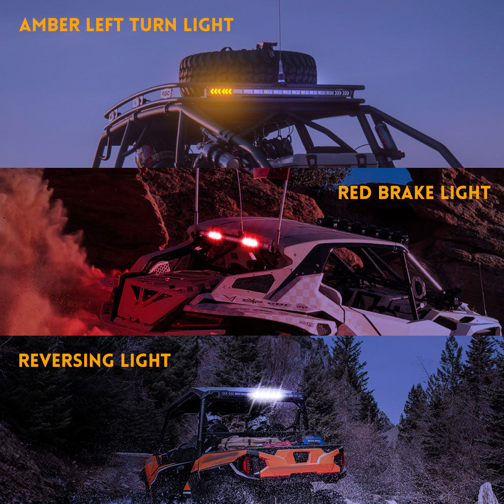 Barre lumineuse arrière de poursuite UTV 32 pouces avec clignotant - Feu de recul blanc, feu de freinage rouge