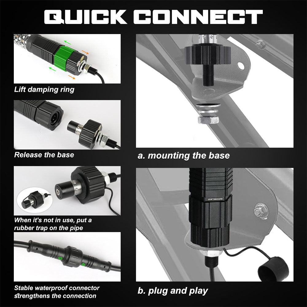 New 3FT Fatter RGBW Whip Lights With Bluetooth APP+Remote Controllor