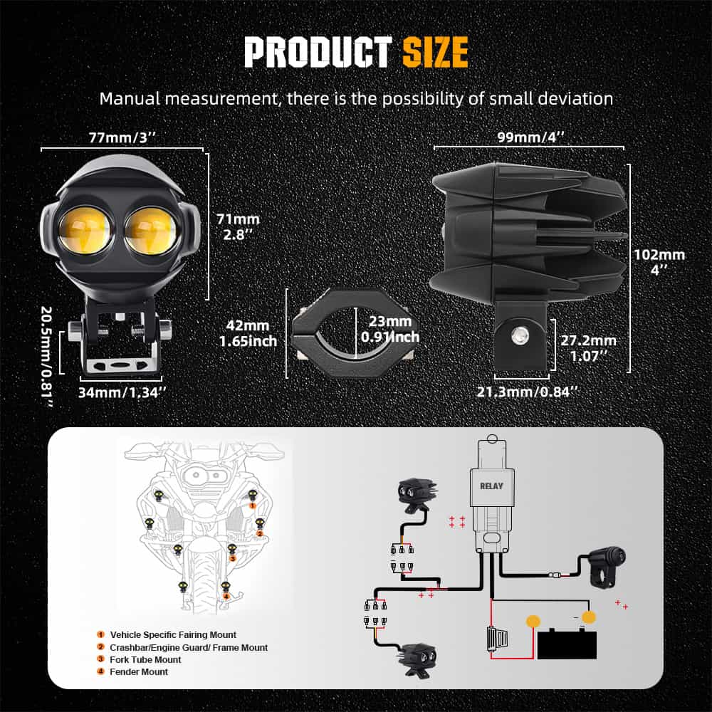 COLIGHT 3inch MF2 Series Feux auxiliaires doubles faisceaux doubles couleurs pour moto (Set/2pcs)