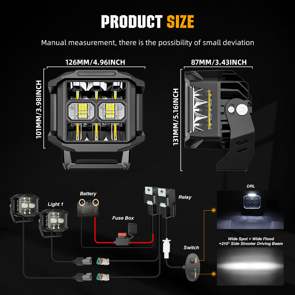 5-Zoll V5 Serie Gelber Strahl Seiten-Shooter LED-Licht-Pods mit gelbem DRL (Set/2 Stück)