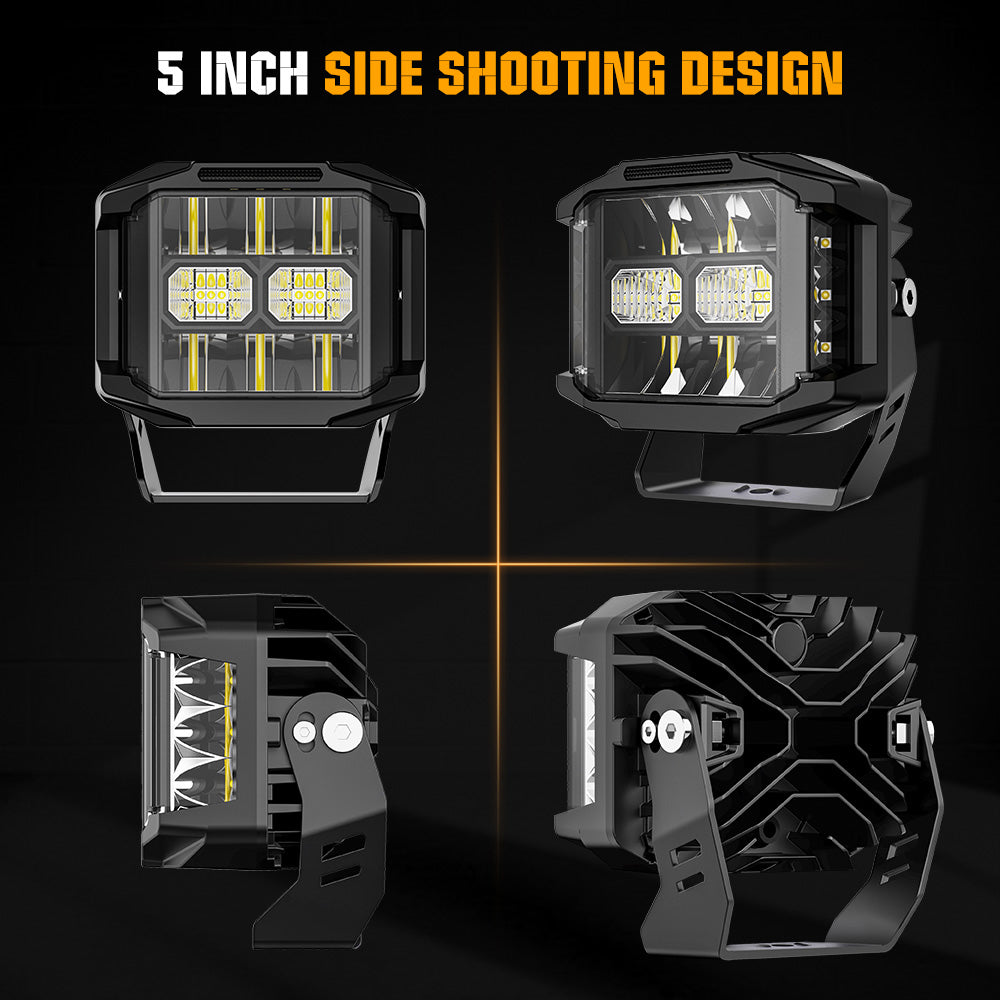 5-Zoll V5 Serie Gelber Strahl Seiten-Shooter LED-Licht-Pods mit gelbem DRL (Set/2 Stück)