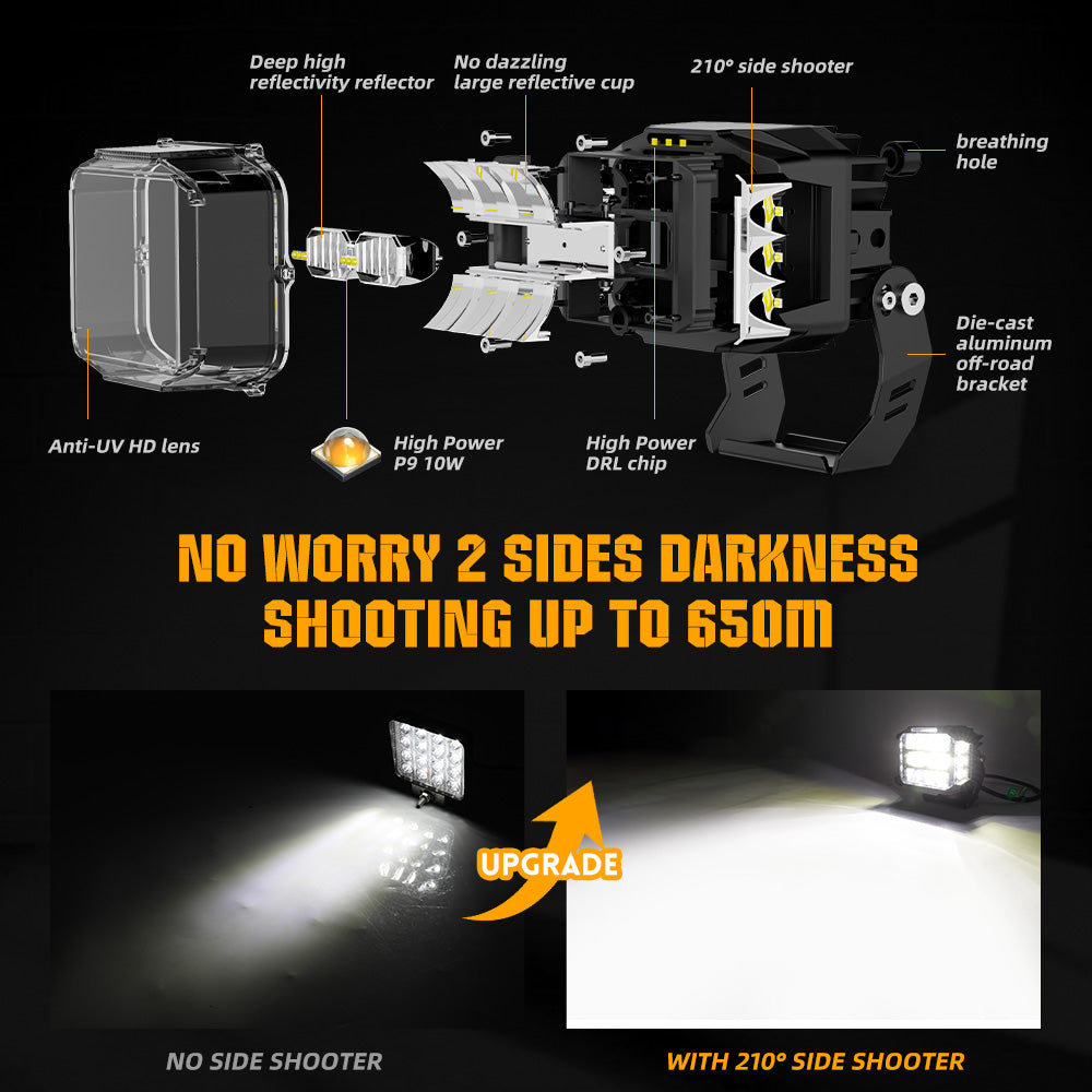 5-Zoll V5 Serie Gelber Strahl Seiten-Shooter LED-Licht-Pods mit gelbem DRL (Set/2 Stück)