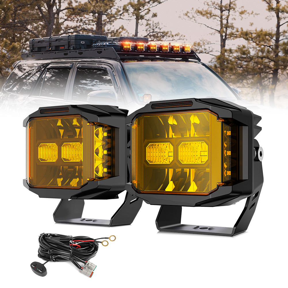 5-Zoll V5 Serie Gelber Strahl Seiten-Shooter LED-Licht-Pods mit gelbem DRL (Set/2 Stück)