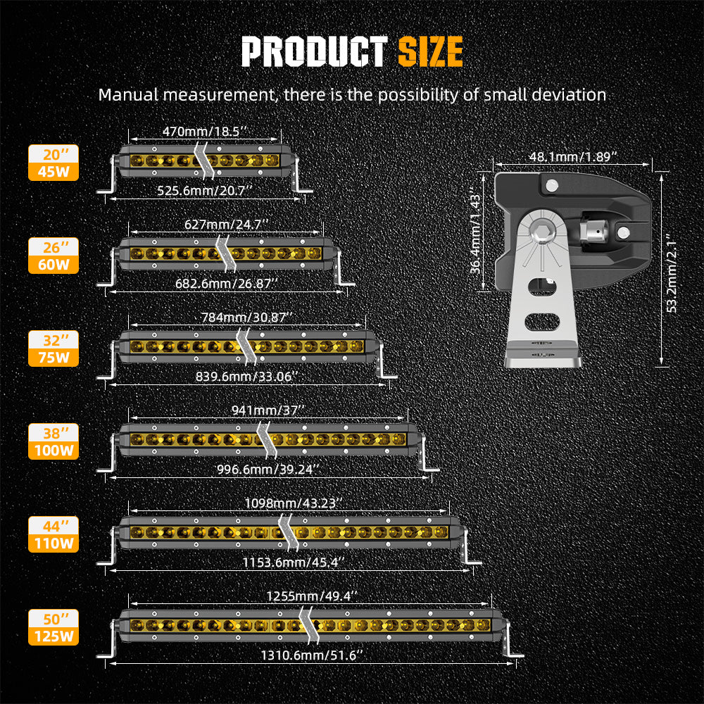 50inch Curved Yellow Beam G10 Series 144W Slim Single Row Light Bar