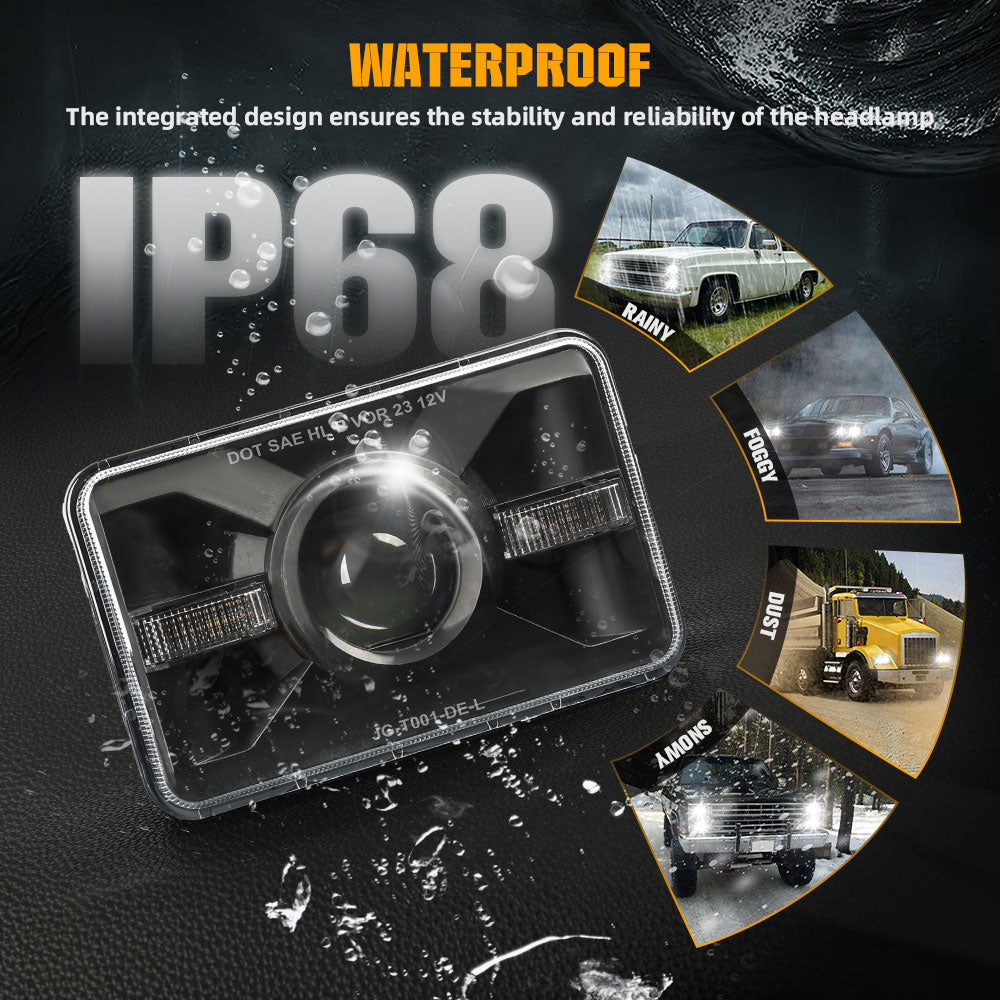 New 4x6inch Sealed Beam DOT Approved Led Headlights - White/Yellow DRL (Kit/4pcs)