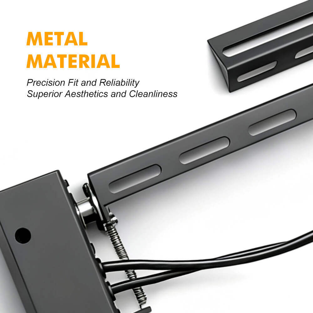 Metal mounting bracket with screws on a white background, highlighting metal material.