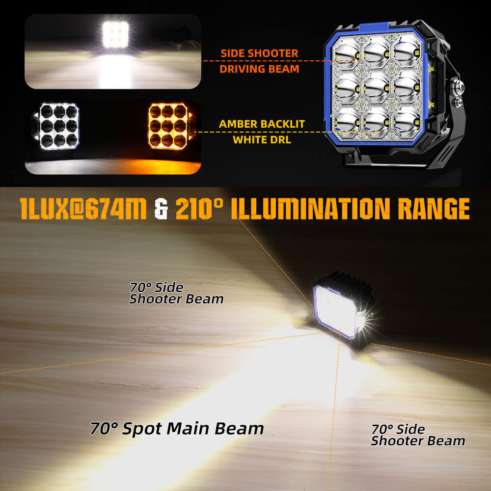 NEUE 5-Zoll Diamond Series Seitenstrahler Grabenlichter mit Weiß & Bernstein DRL