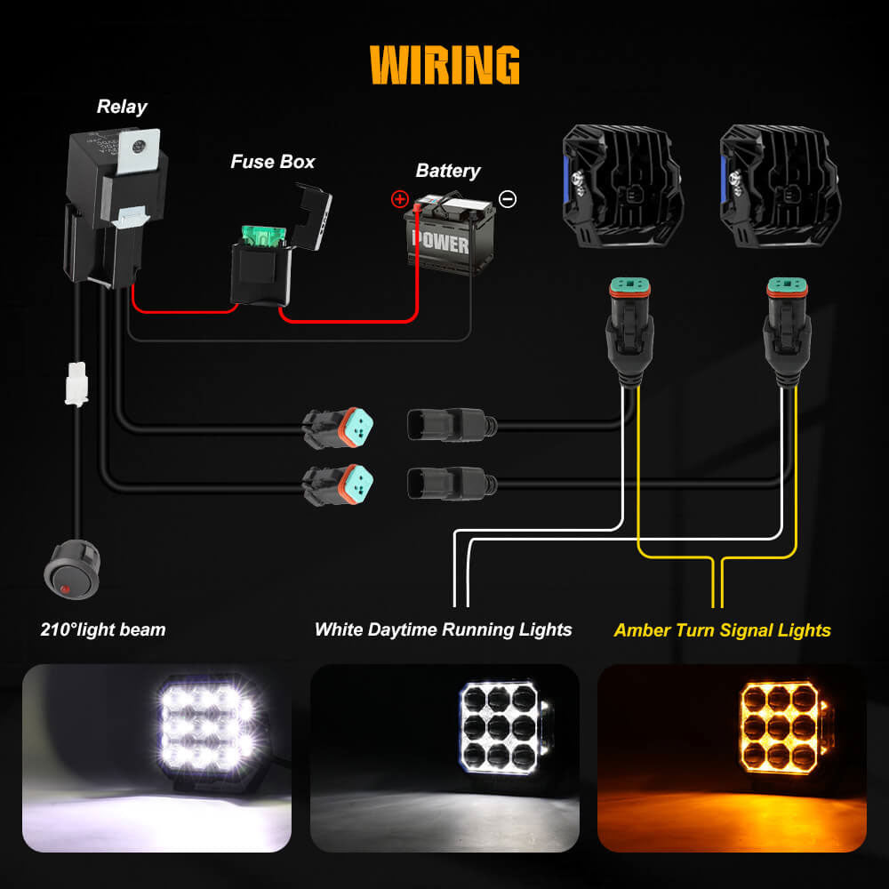 مصابيح جانبية جديدة مقاس 5 بوصات من سلسلة Diamond مع مصابيح DRL باللون الأبيض العنبر