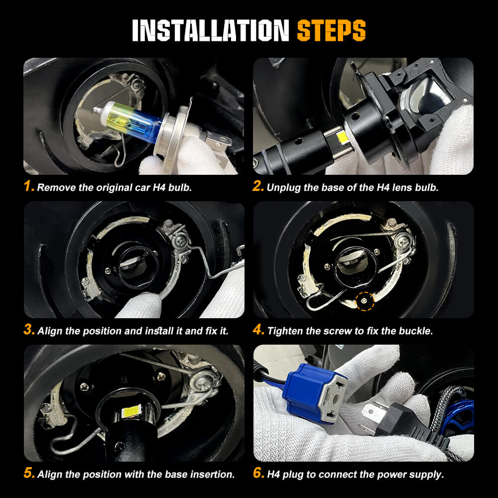 NEW Y16 Series Mini Projector H4 Headlight Bulbs Installation Steps