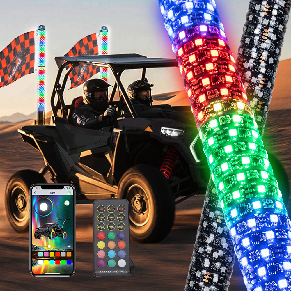 Luces RGBW de látigo de 2 pies, diámetro de 1.75" con APP + control remoto