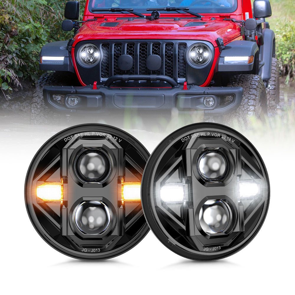New 7inch Dot Approved Round Led Headlights With Cutoff Line(Set/2pcs)