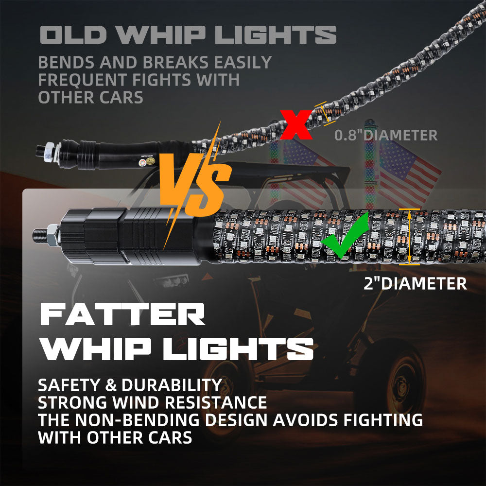 New 1FT Fatter RGBW Whip Lights With Bluetooth APP+Remote Control