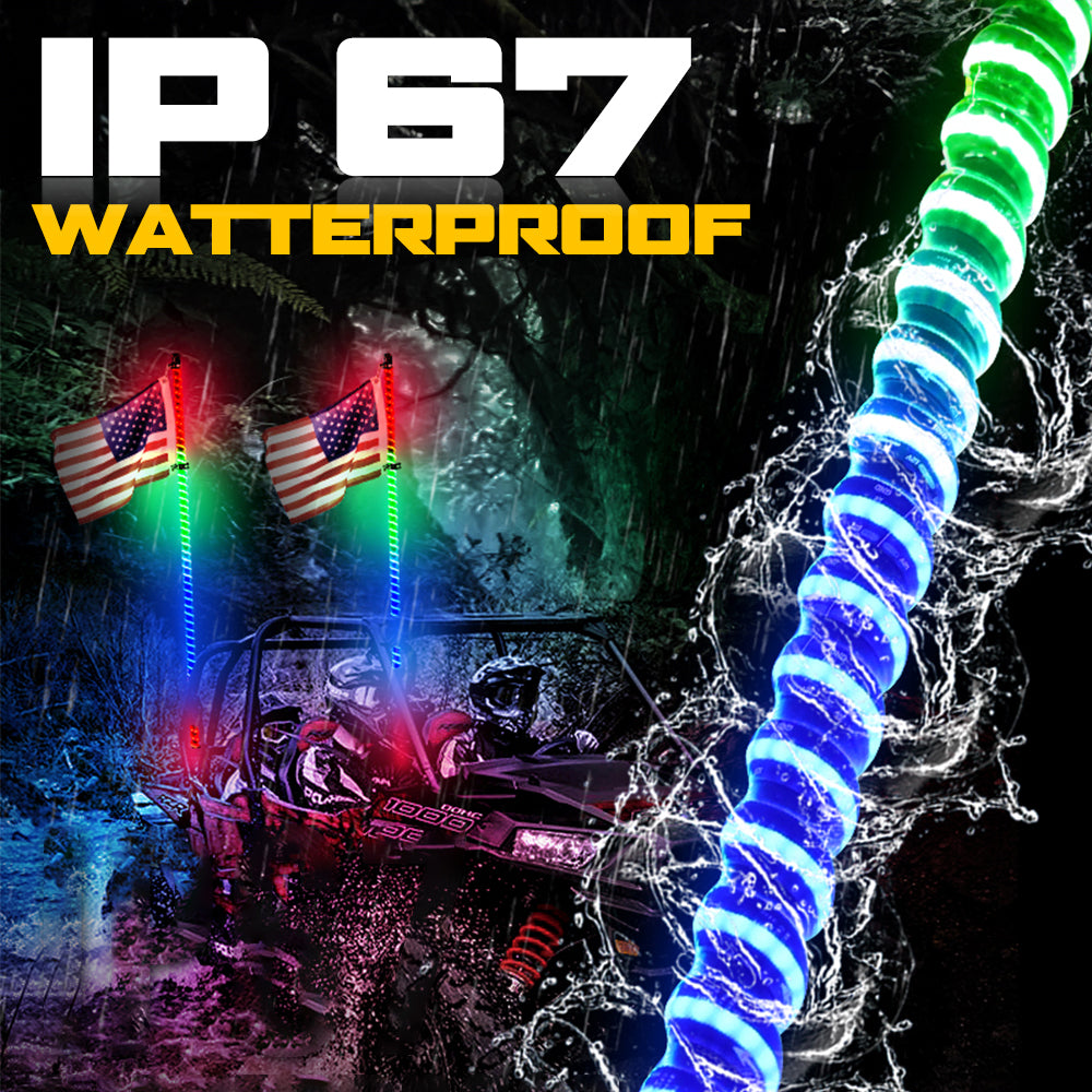 Luces de látigo LED en espiral de 3 pies, diámetro 0.75" con APP + control remoto