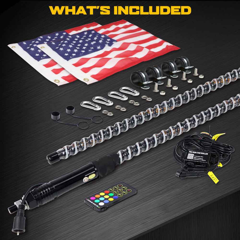 Luces de látigo LED en espiral de 4 pies, diámetro 0.75" con APP + control remoto