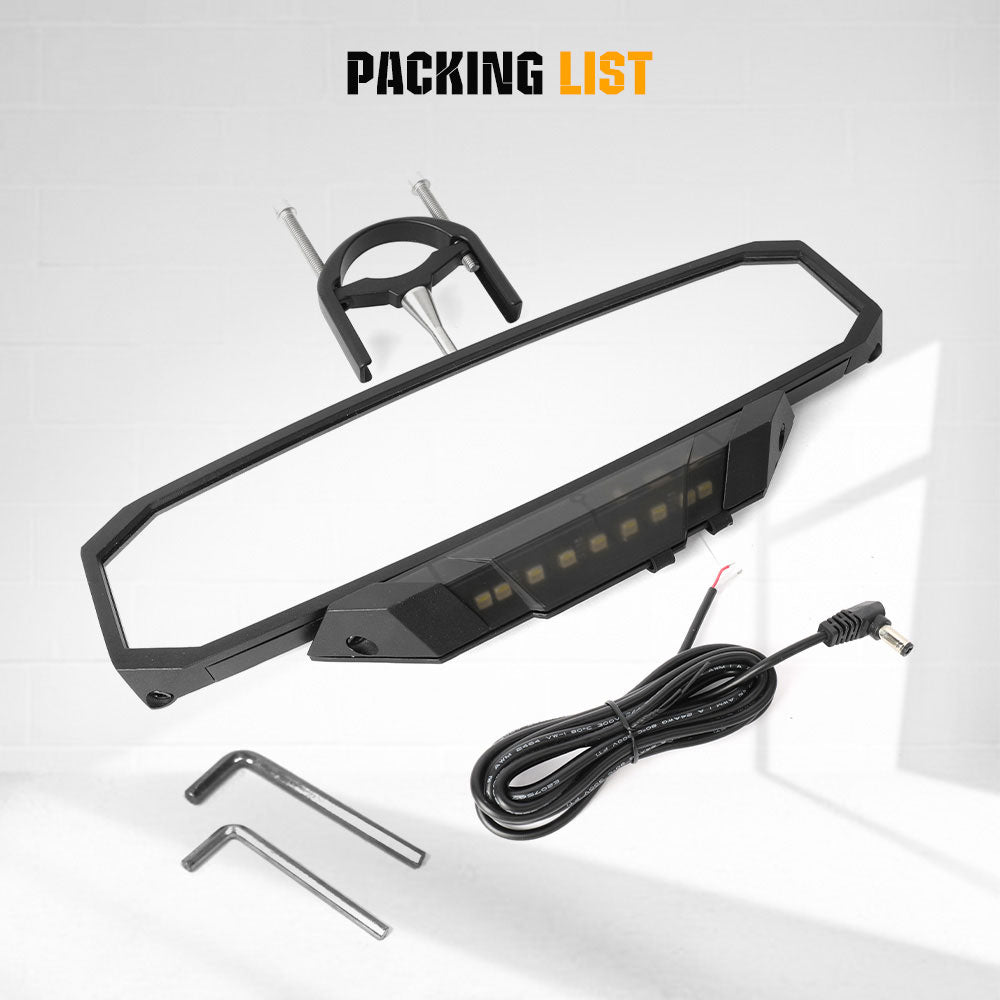 Universal 12" UTV Rear View Center Mirror With Dome Light For 1.5-2" Roll Bar