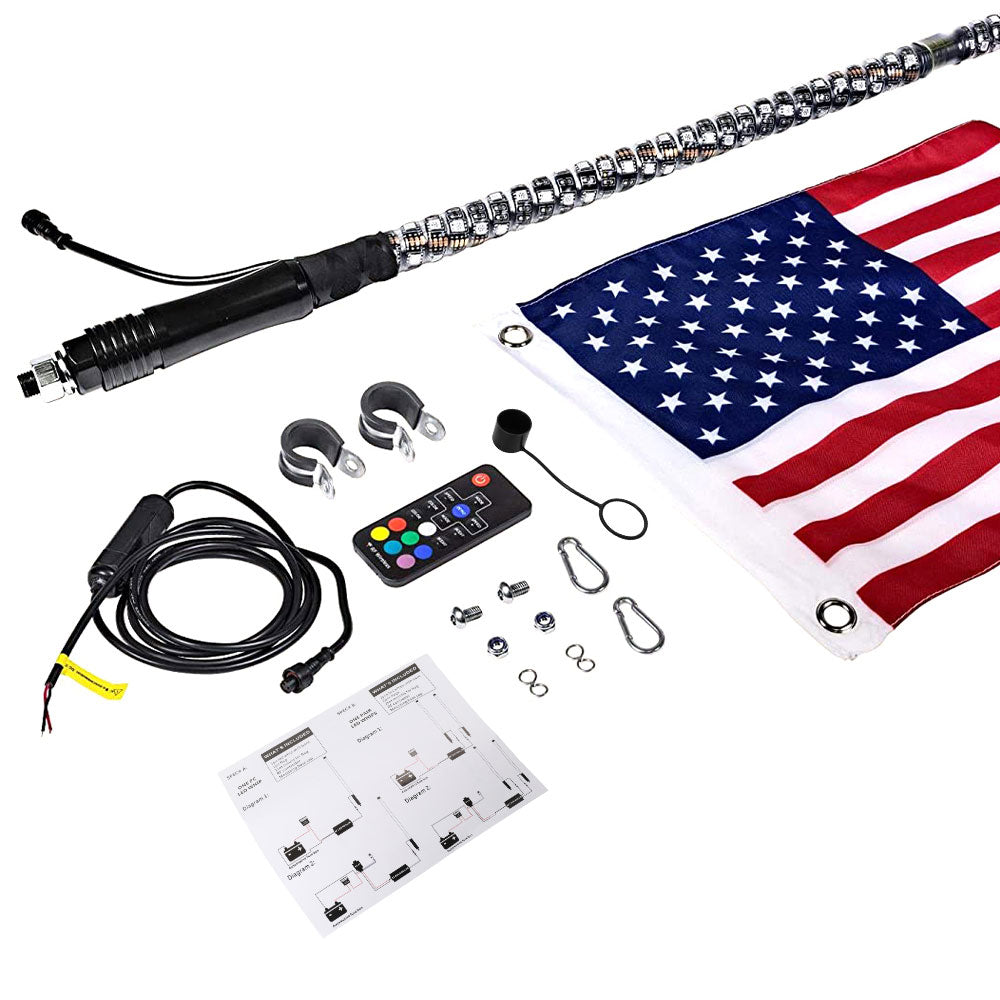 3FT RGB Led Flag Whip Light Chasing Light With RF Wireless Controllor