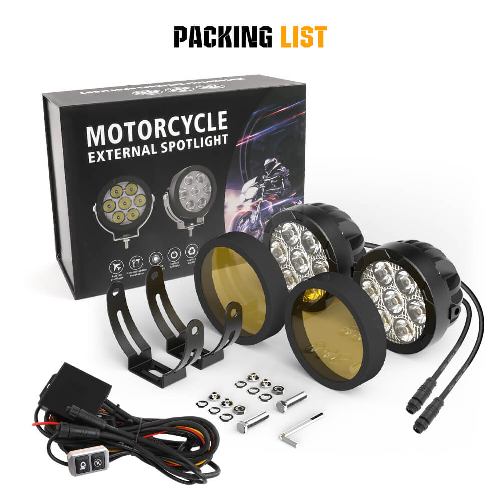 Package List of COLIGHT 4.5inch D7 Series White Beam Round Motorcycle Light With Motorcycle waterproofed Connector