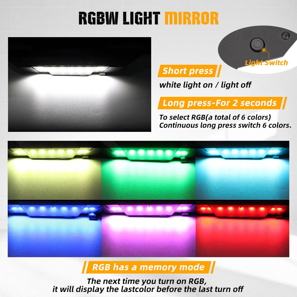 Universal 12" UTV Rear View Center Mirror With Dome Light For 1.5-2" Roll Bar